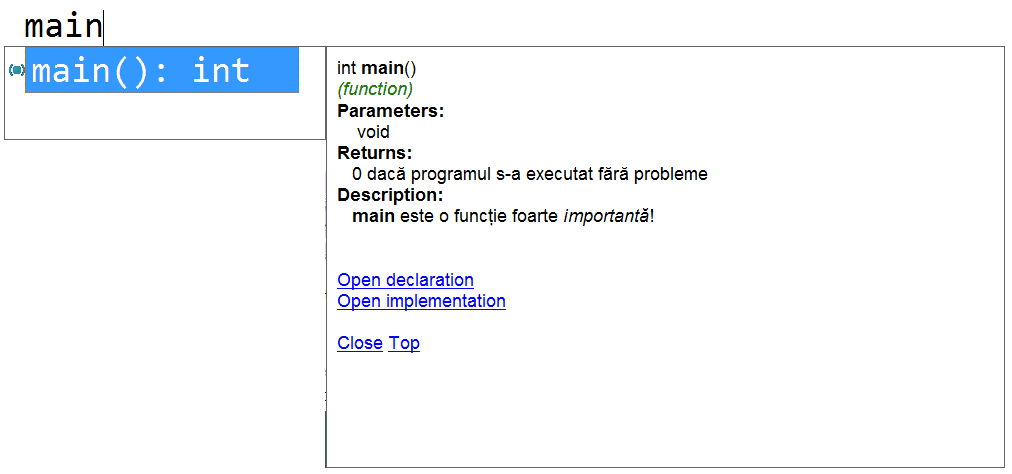 Comentariu documentație în C++